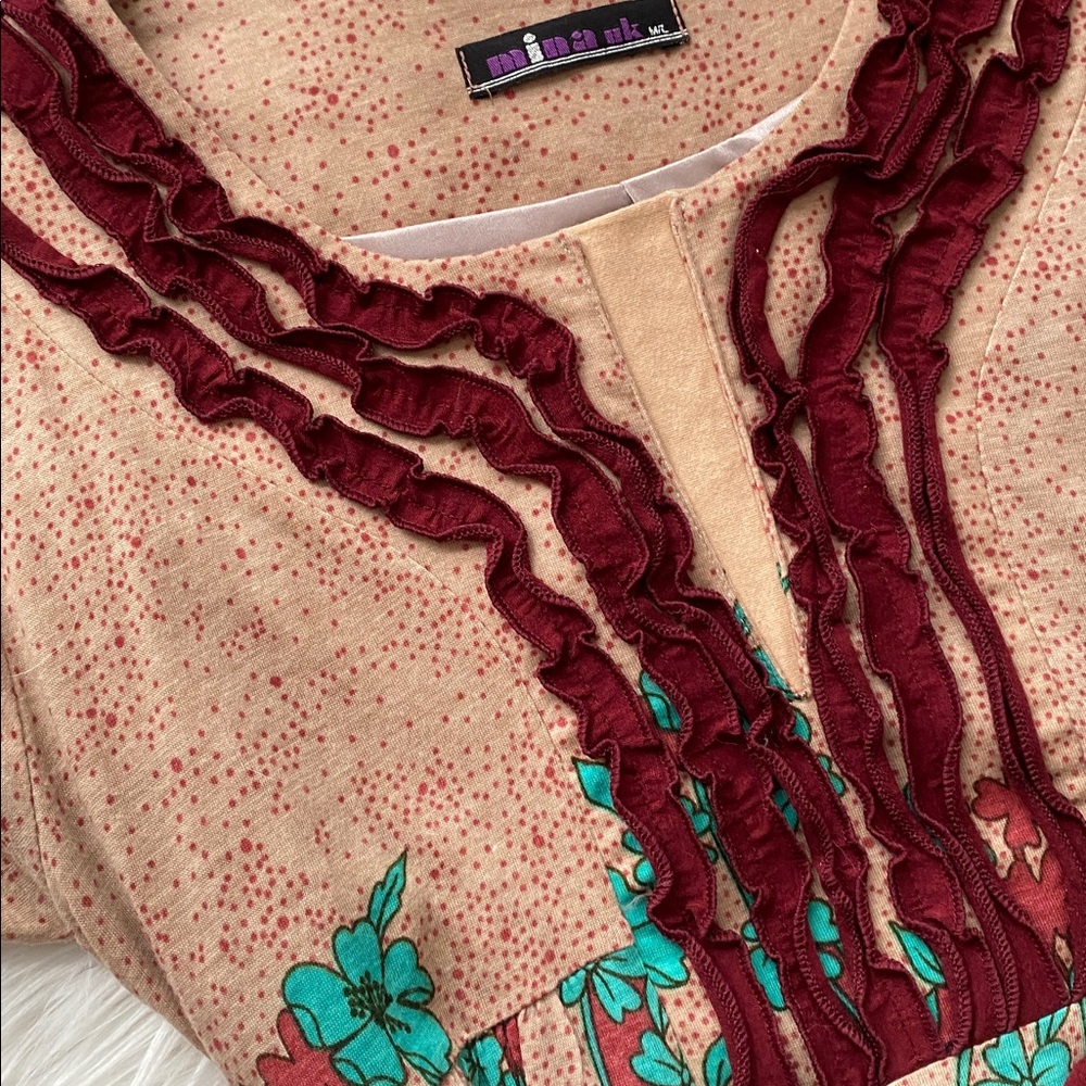 Mina UK Whimsy Twee 1990s Vintage Floral Patterned Dress with Burgundy Accents - Picture 5 of 8
